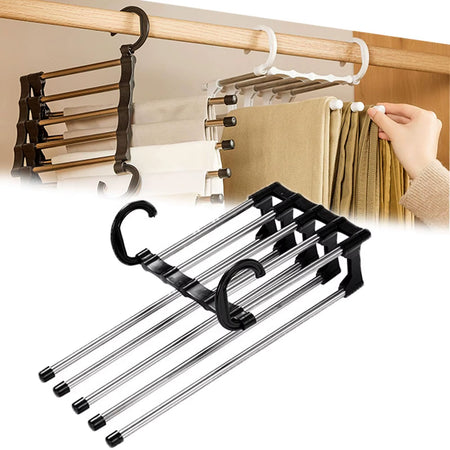 MaxiRack 5-in-1 Magic Trouser Rack – Stainless Steel Folding Pant & Tie Organizer for Closet & Wardrobe Storage